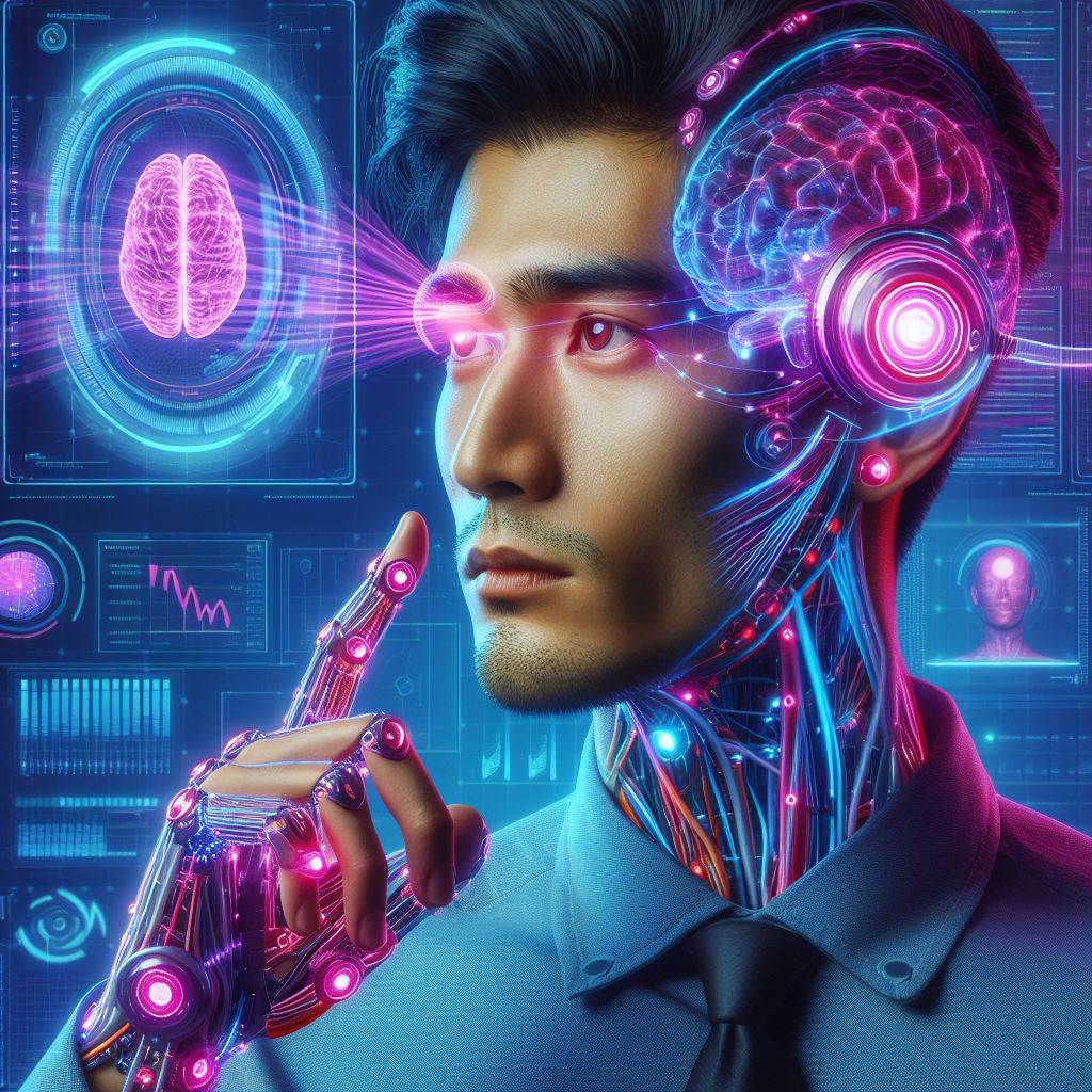 funky neuralink using humans ,futuristic advertisment